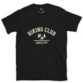 Hiking Club Mountain Trail Badge design on a Black Gildan Softstyle t-shirt