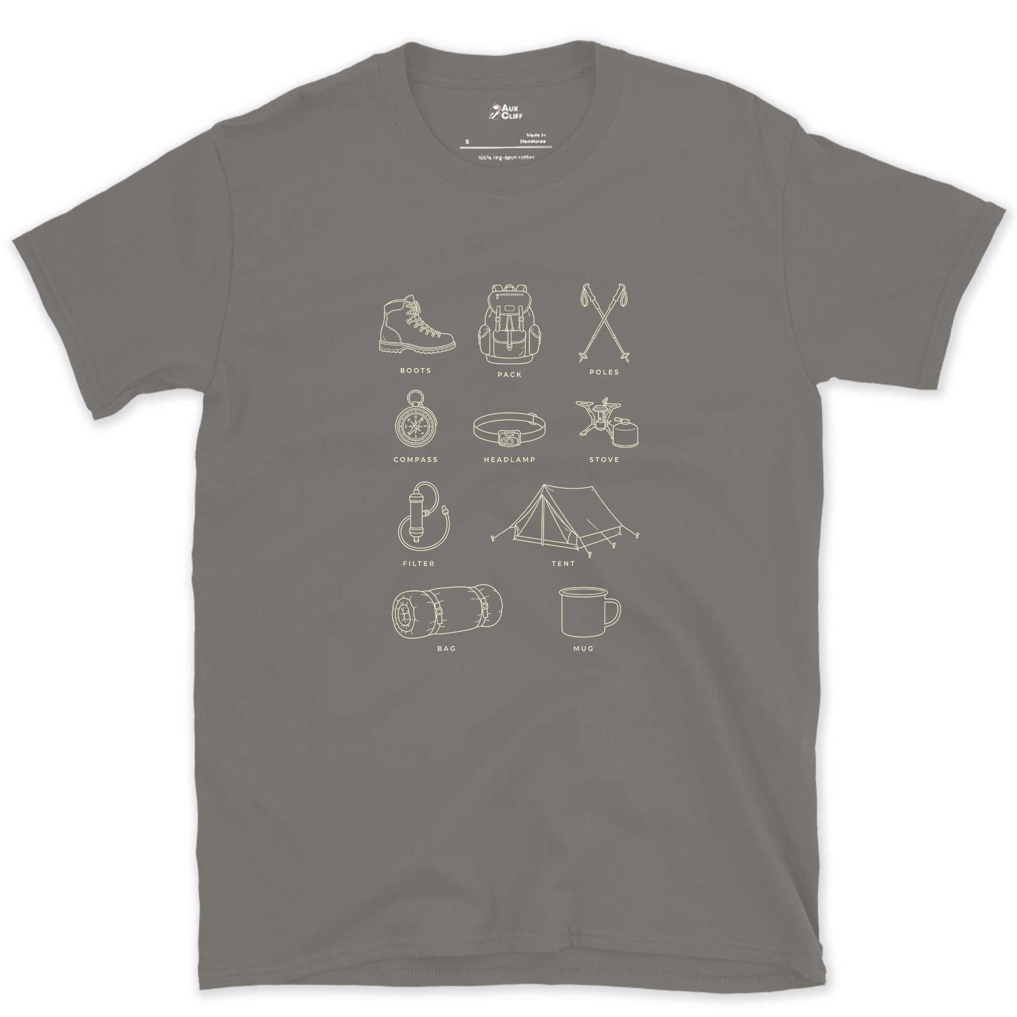 Ten Things Worth Double Checking Before You Hike design on a Charcoal Gildan Softstyle t-shirt