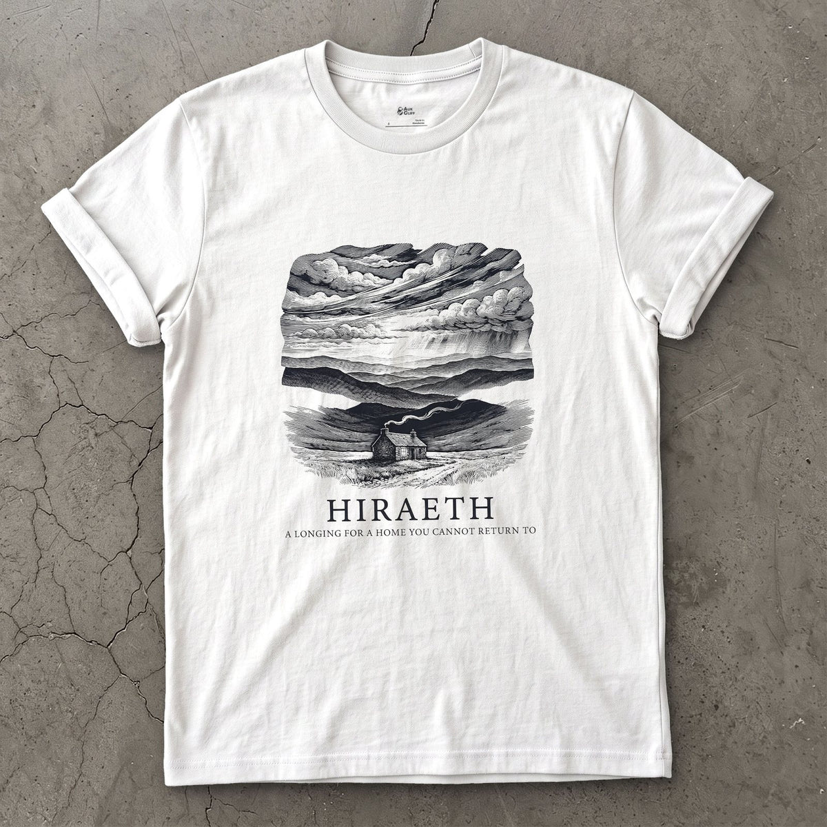 Hiraeth, a Longing for a Home You Cannot Return to design on a White Gildan Softstyle t-shirt