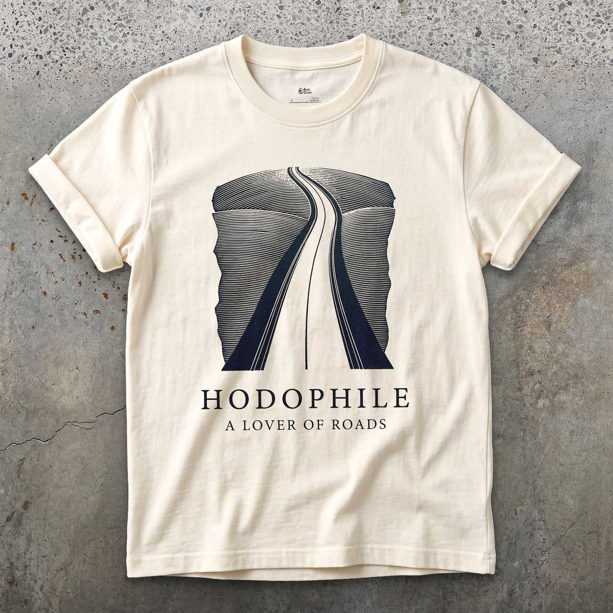 Hodophile, a Lover of Roads design on a Natural Gildan Softstyle t-shirt