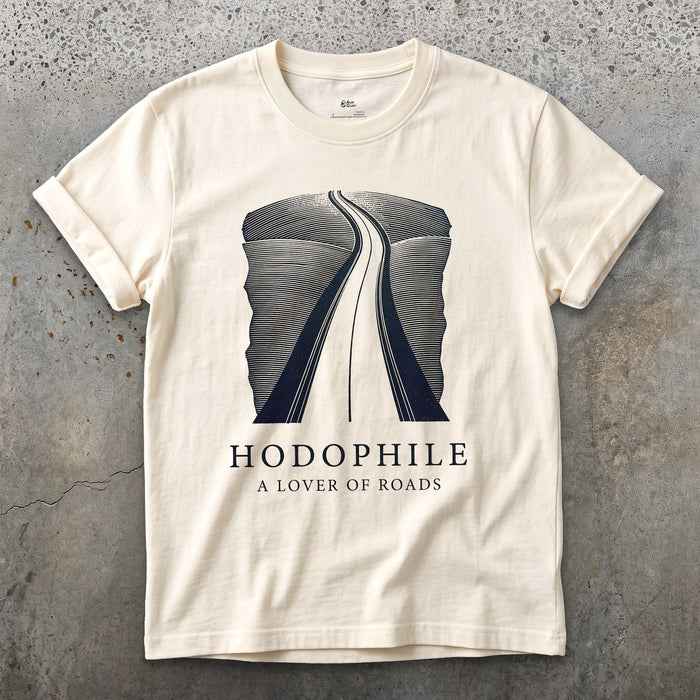 Hodophile, a Lover of Roads design on a Natural Gildan Softstyle t-shirt