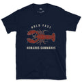 Hold Fast Lobster Badge design on a Navy Gildan Softstyle t-shirt