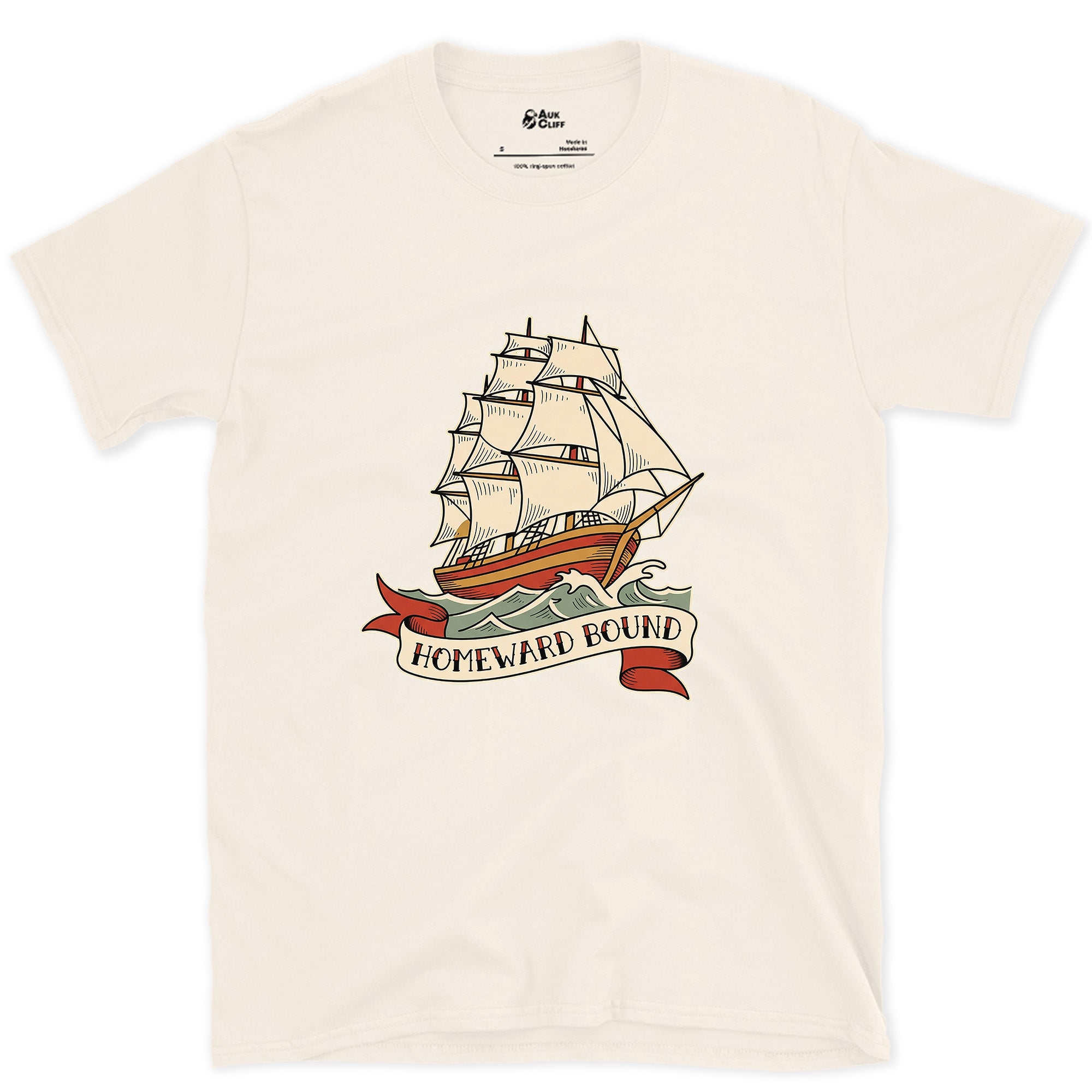 Homeward Bound, Clipper Ship design on a Natural Gildan Softstyle t-shirt