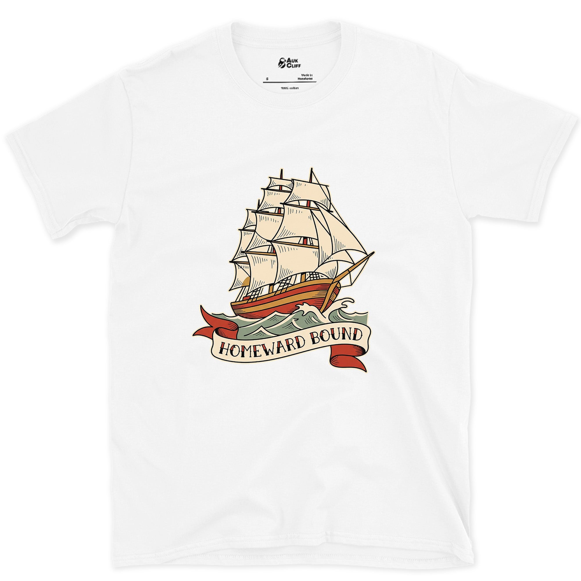 Homeward Bound, Clipper Ship design on a White Gildan Softstyle t-shirt