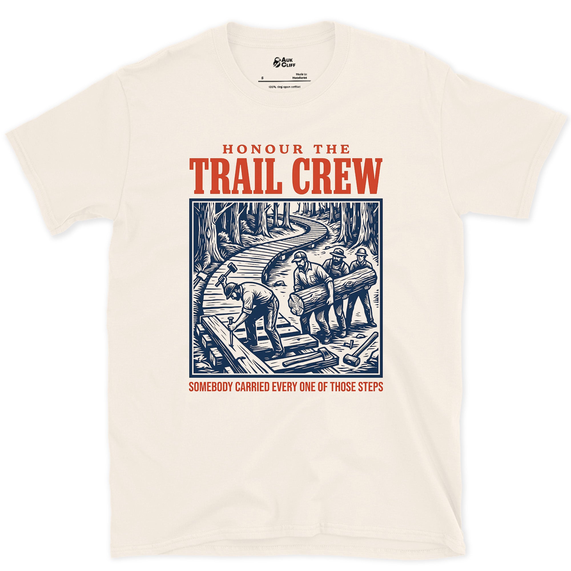 Honour the Trail Crew, Every Step Was Carried design on a Natural Gildan Softstyle t-shirt