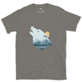 Faceted Sunrise, Howling Wolf design on a Charcoal Gildan Softstyle t-shirt