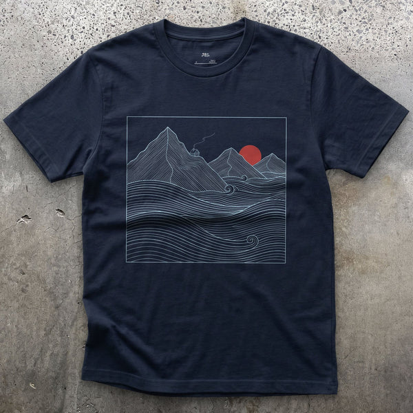 Only the Peak Breaks the Sea of Clouds design on a Navy Gildan Softstyle t-shirt