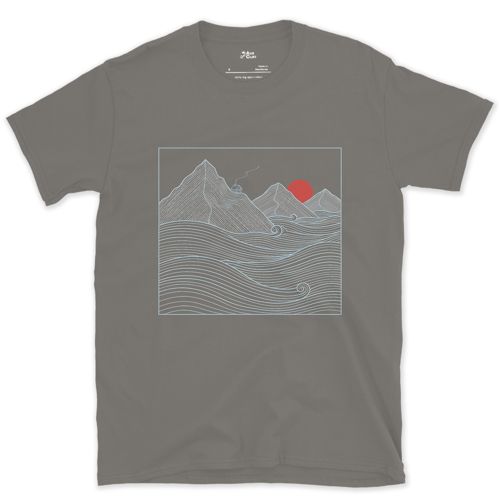 Only the Peak Breaks the Sea of Clouds design on a Charcoal Gildan Softstyle t-shirt