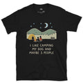 I Like Camping, My Dog, and Maybe 3 People design on a Black Gildan Softstyle t-shirt