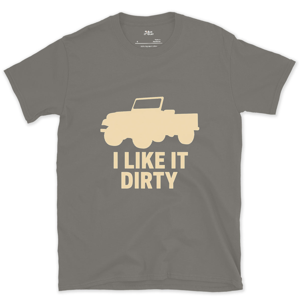 I Like It Dirty, Open Top Jeep design on a Charcoal Gildan Softstyle t-shirt