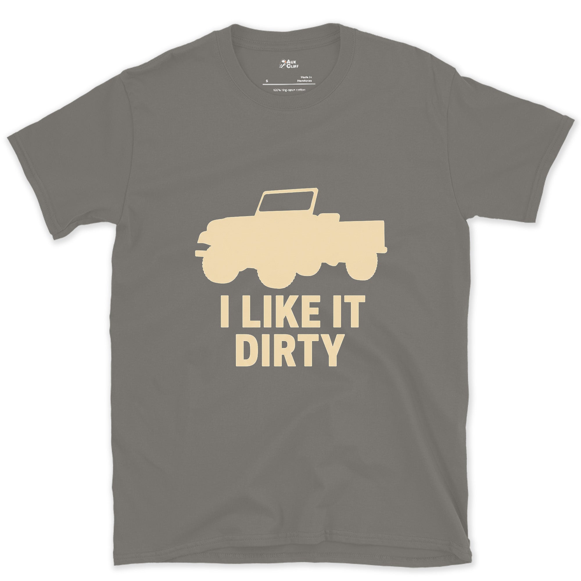 I Like It Dirty, Open Top Jeep design on a Charcoal Gildan Softstyle t-shirt