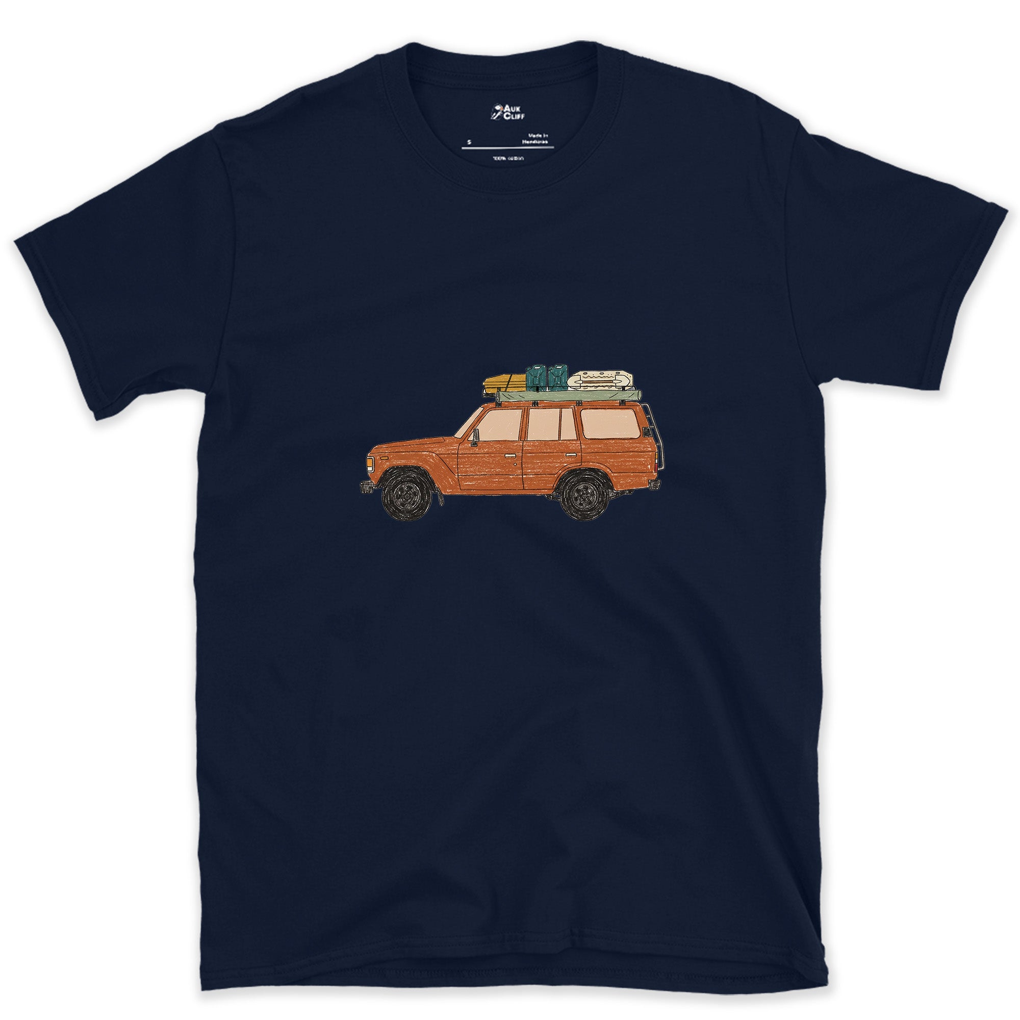 Bags and a Cooler Loaded on the Roof Rack design on a Navy Gildan Softstyle t-shirt