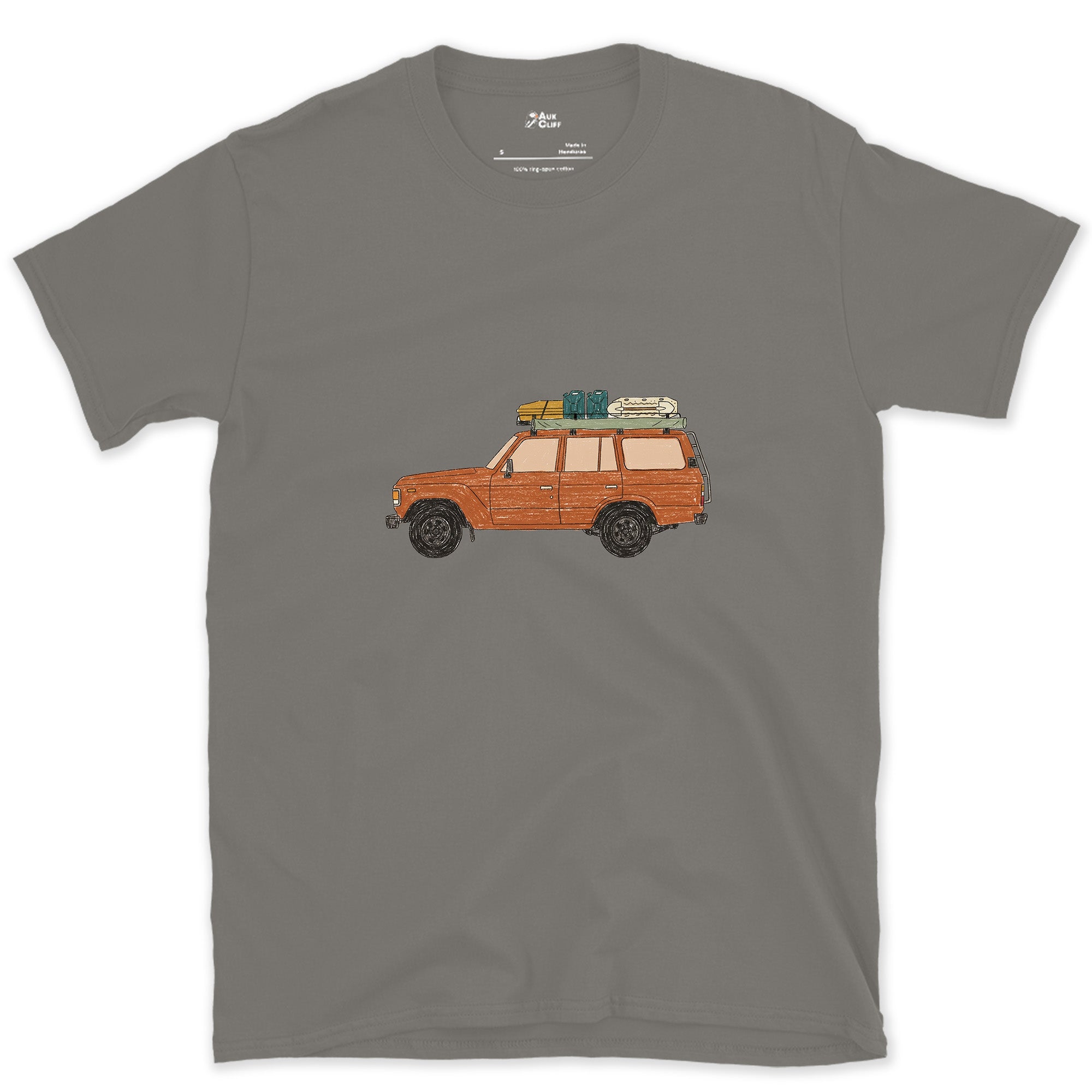 Bags and a Cooler Loaded on the Roof Rack design on a Charcoal Gildan Softstyle t-shirt