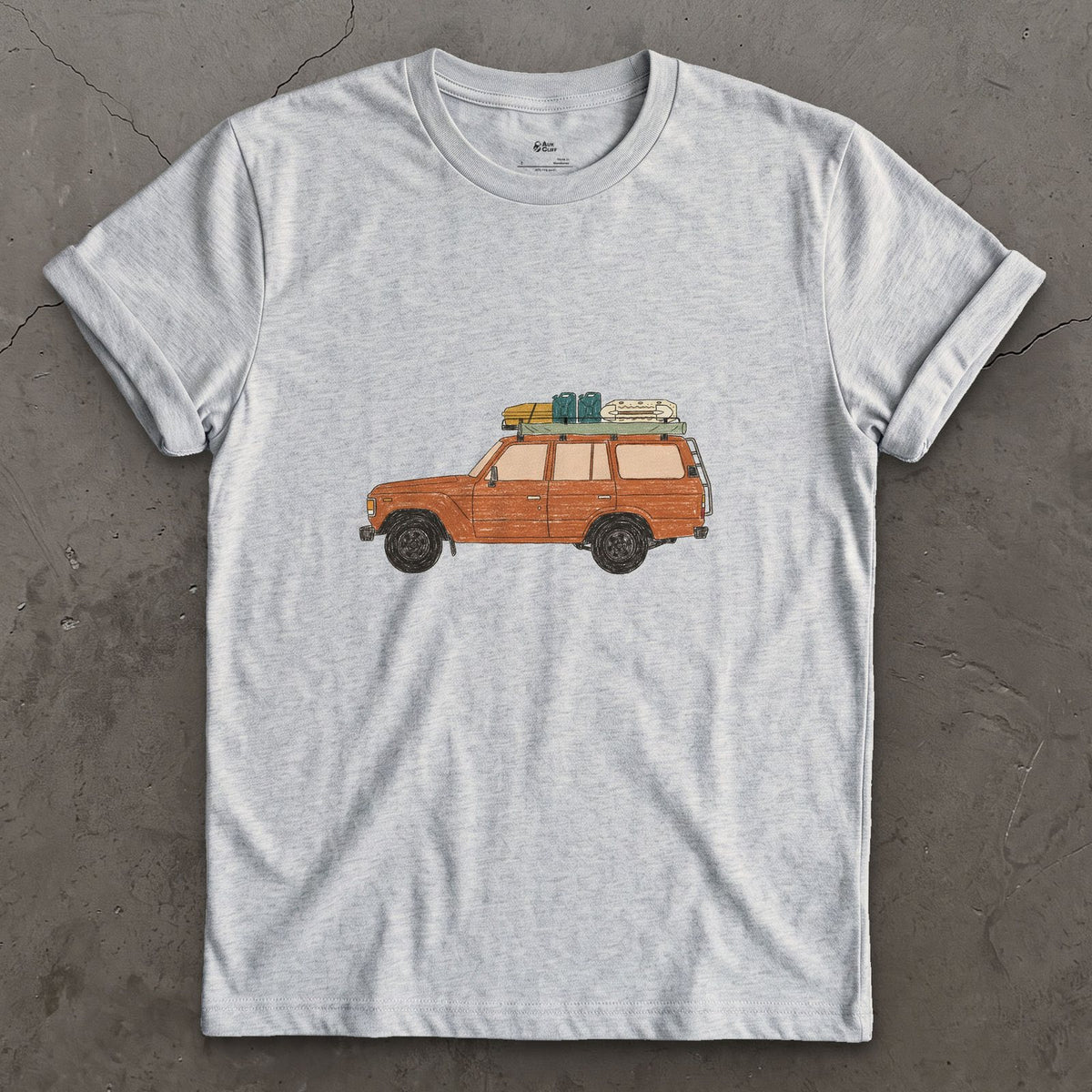 Bags and a Cooler Loaded on the Roof Rack design on a Sport Grey Gildan Softstyle t-shirt
