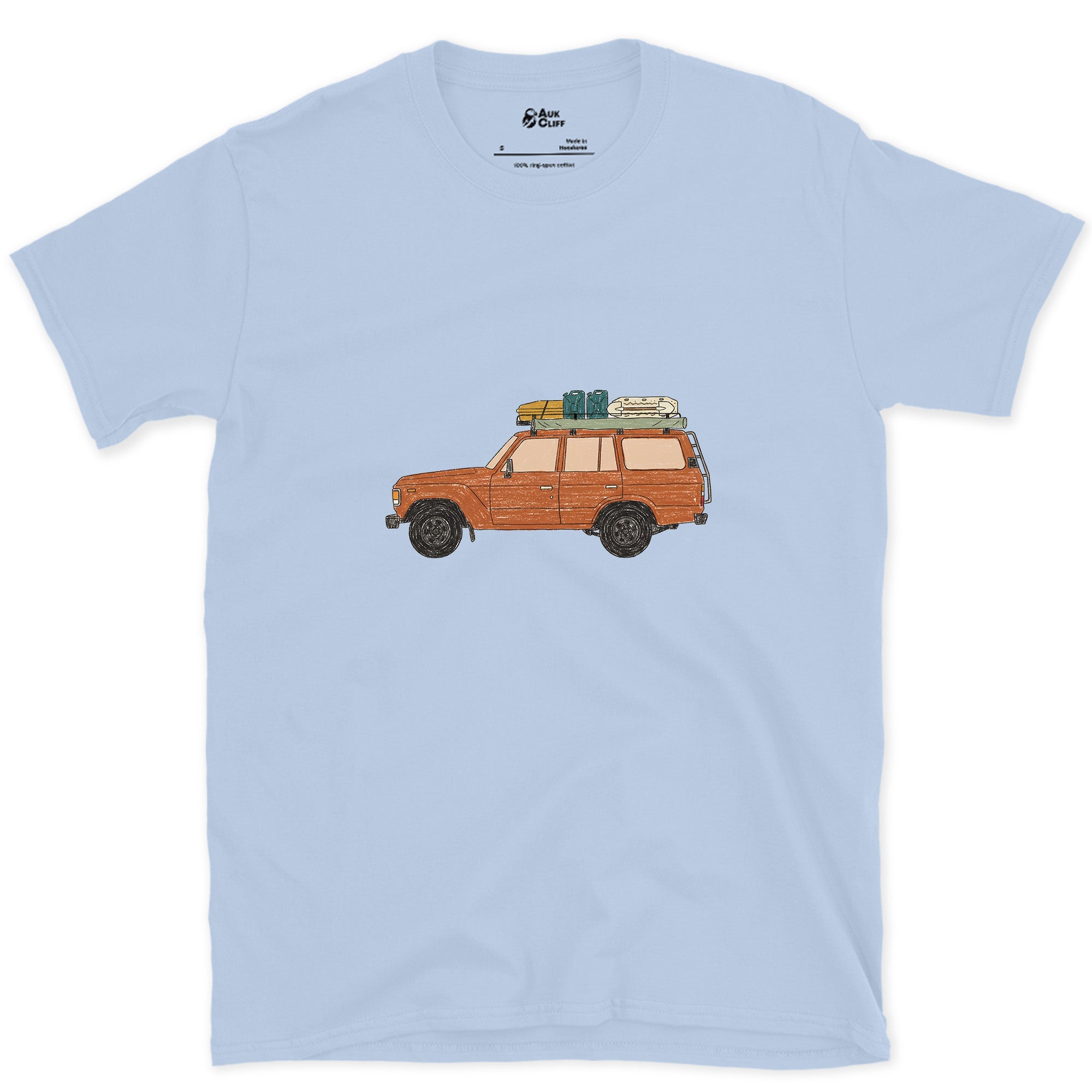 Bags and a Cooler Loaded on the Roof Rack design on a Light Blue Gildan Softstyle t-shirt