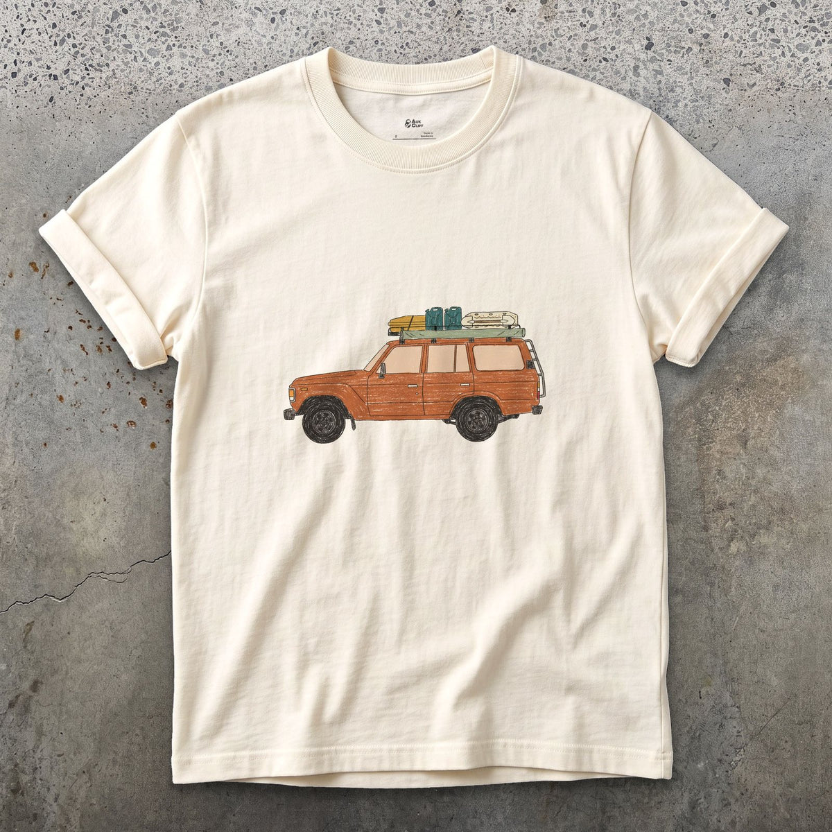 Bags and a Cooler Loaded on the Roof Rack design on a Natural Gildan Softstyle t-shirt