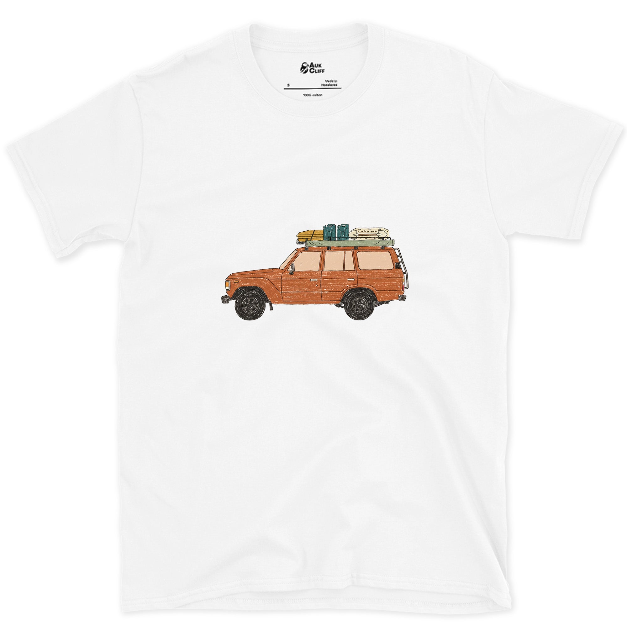 Bags and a Cooler Loaded on the Roof Rack design on a White Gildan Softstyle t-shirt
