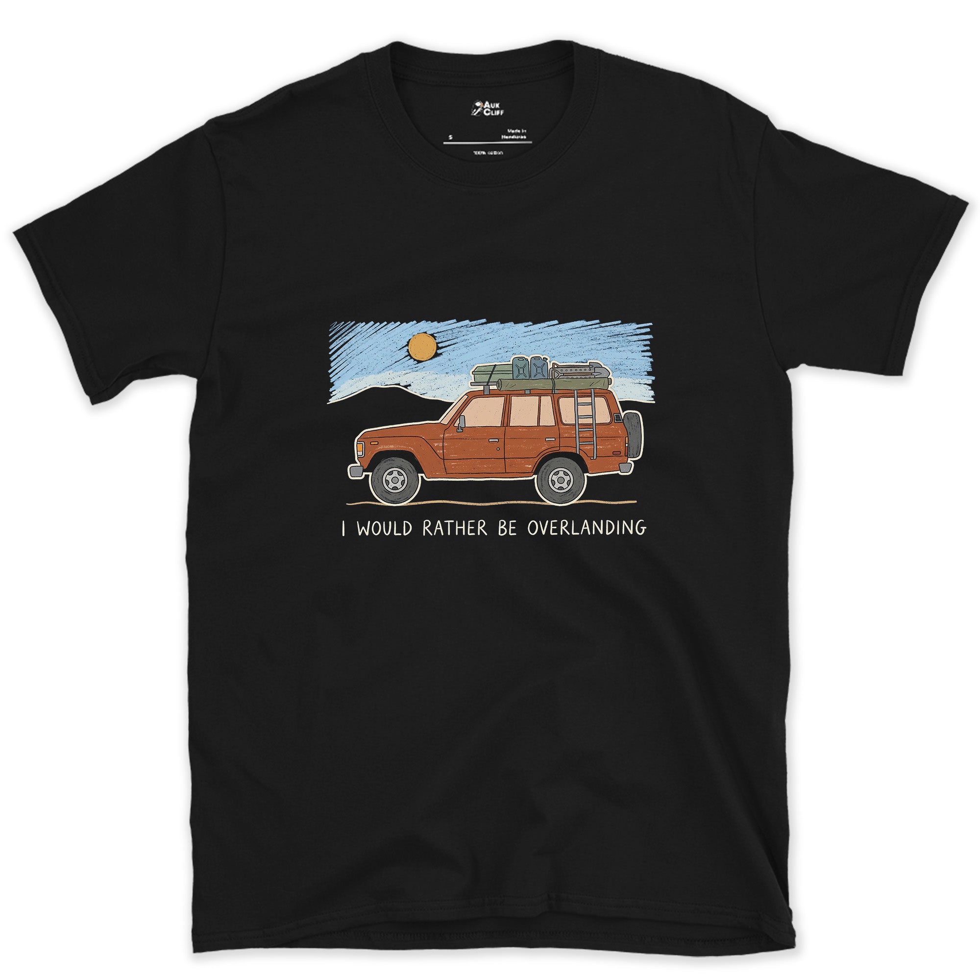 I Would Rather Be Overlanding design on a Black Gildan Softstyle t-shirt
