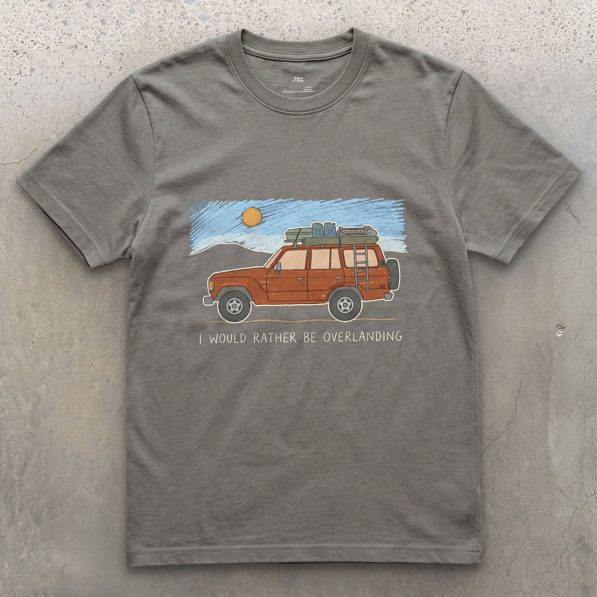 I Would Rather Be Overlanding design on a Charcoal Gildan Softstyle t-shirt