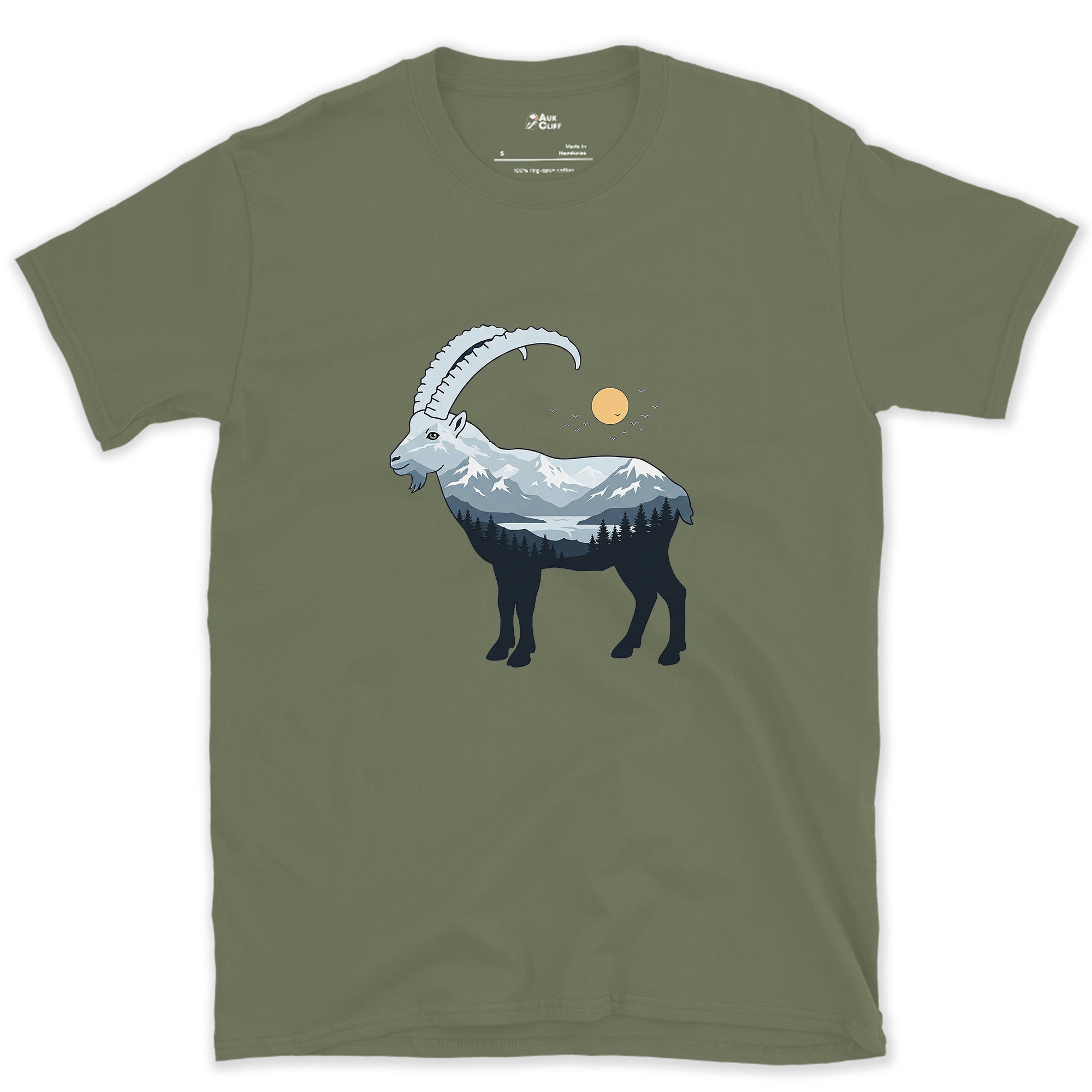 Ibex Treat a Peak Like Flat Ground design on a Military Green Gildan Softstyle t-shirt