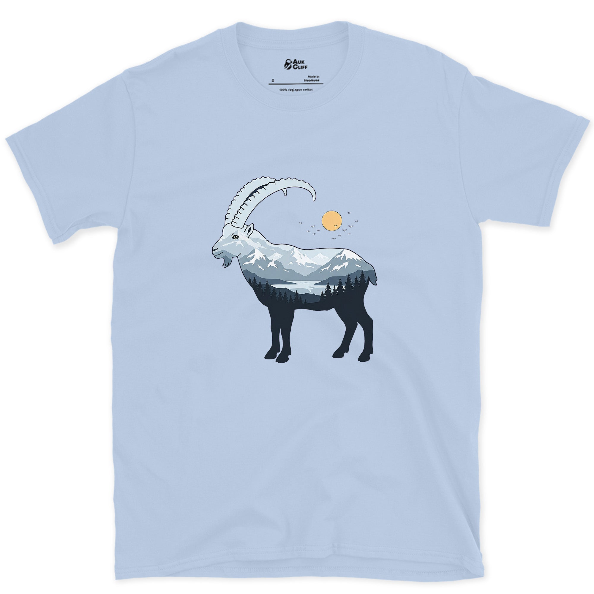 Ibex Treat a Peak Like Flat Ground design on a Light Blue Gildan Softstyle t-shirt