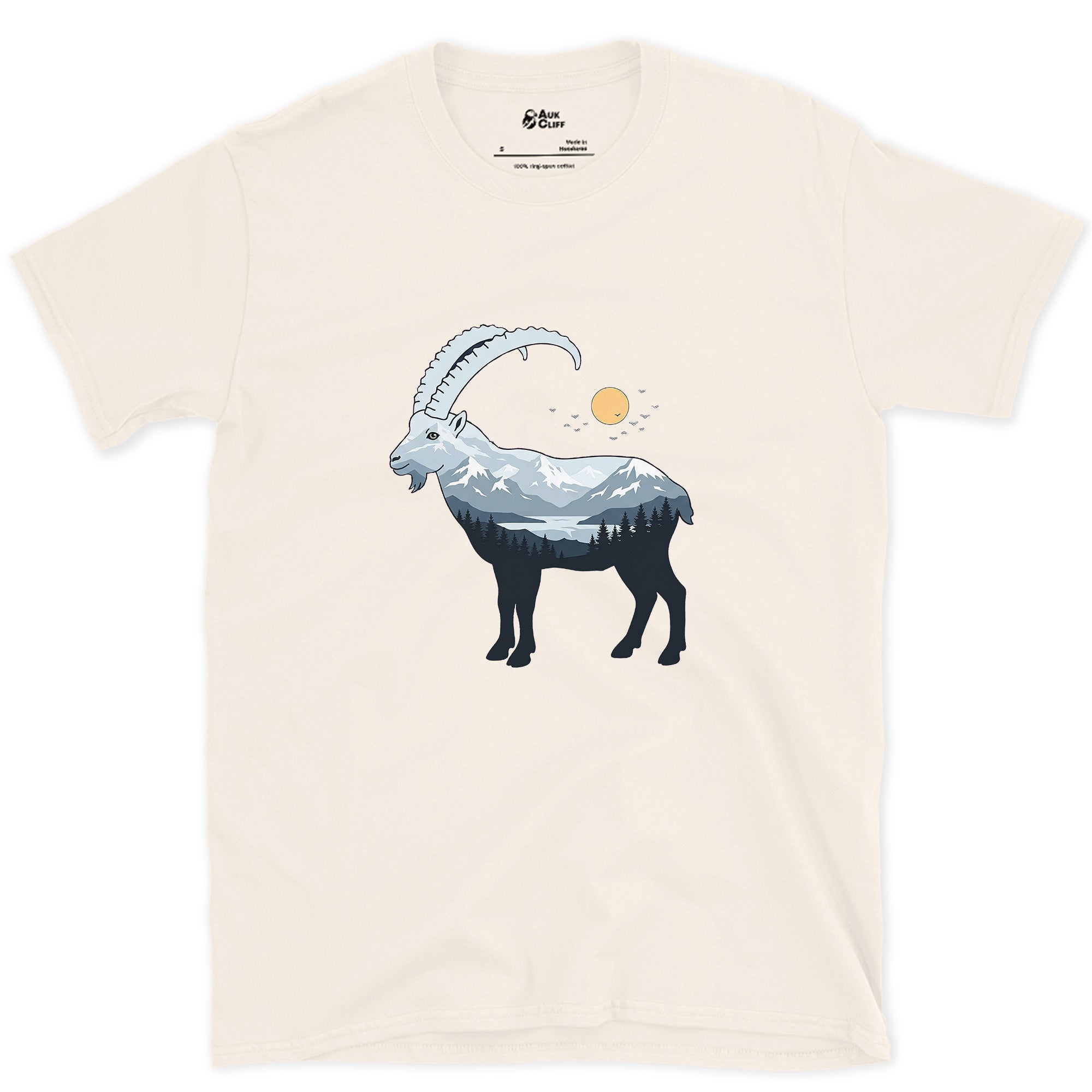 Ibex Treat a Peak Like Flat Ground design on a Natural Gildan Softstyle t-shirt