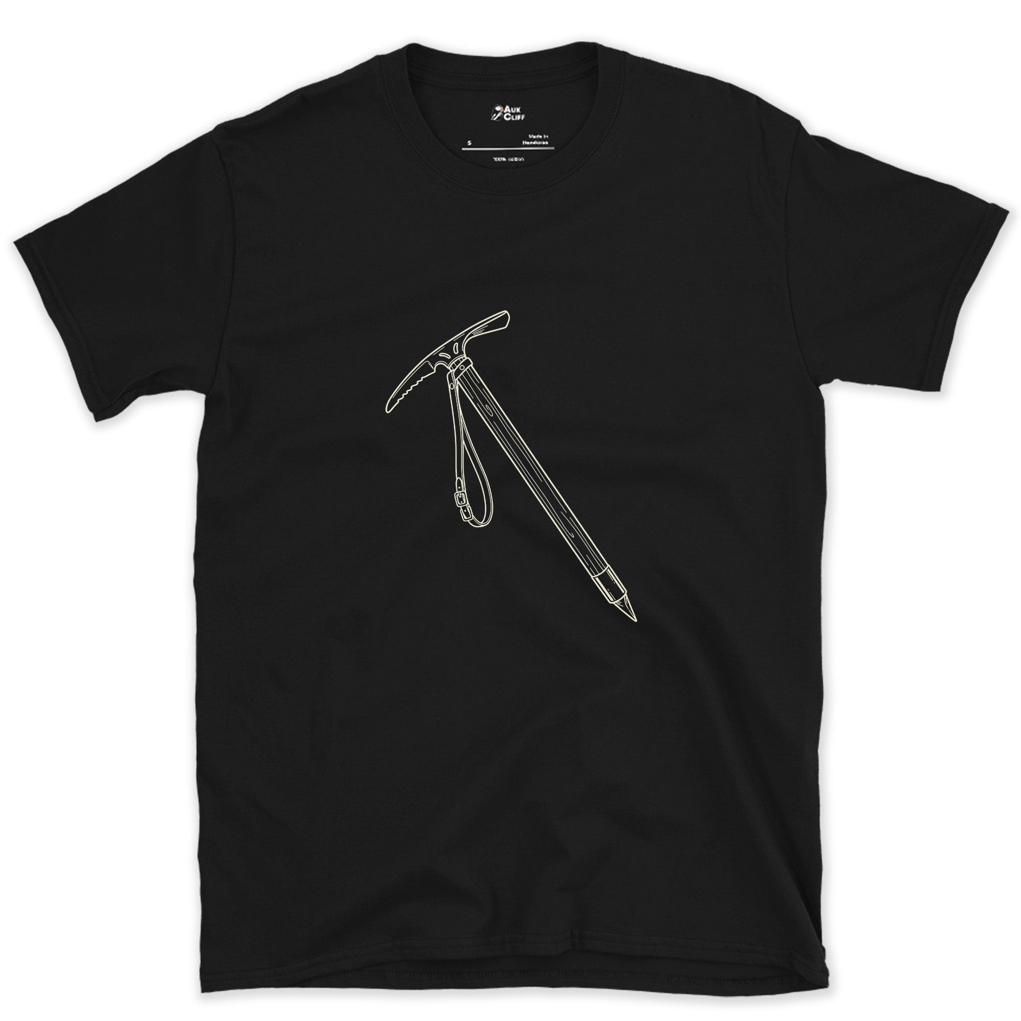 This Ice Axe Goes Everywhere the Rope Does design on a Black Gildan Softstyle t-shirt
