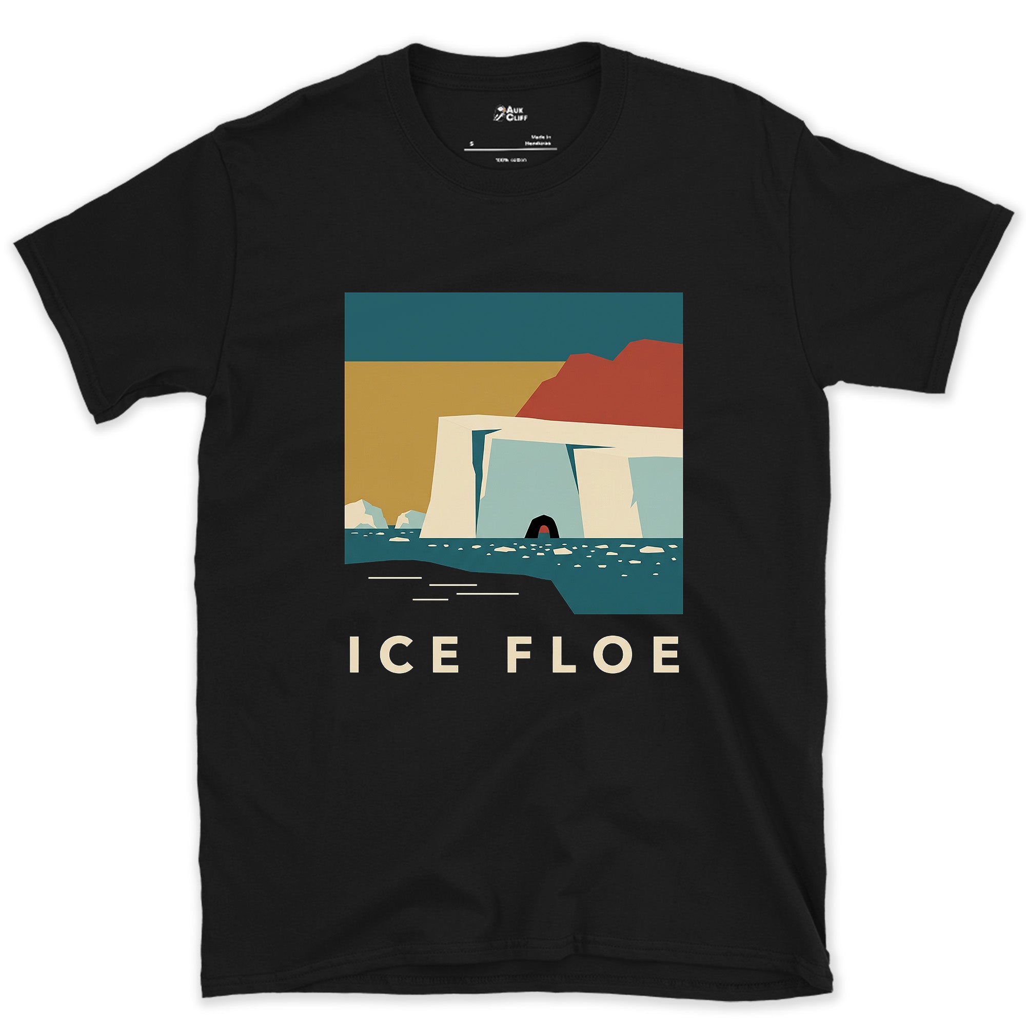 Ice Floe, Glacier Iceberg With a Carved Cave design on a Black Gildan Softstyle t-shirt