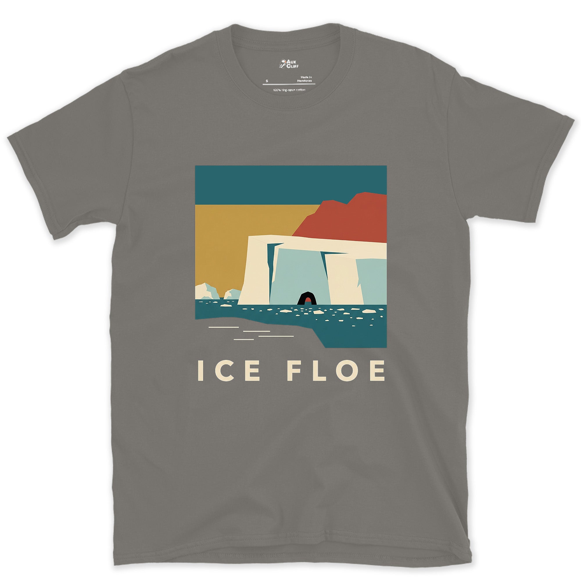 Ice Floe, Glacier Iceberg With a Carved Cave design on a Charcoal Gildan Softstyle t-shirt