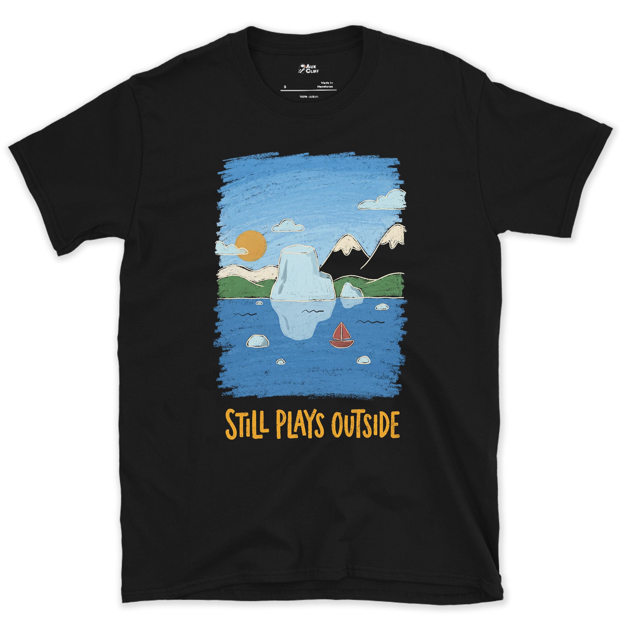 The Glacier Iceberg Doubles Itself in the Water design on a Black Gildan Softstyle t-shirt