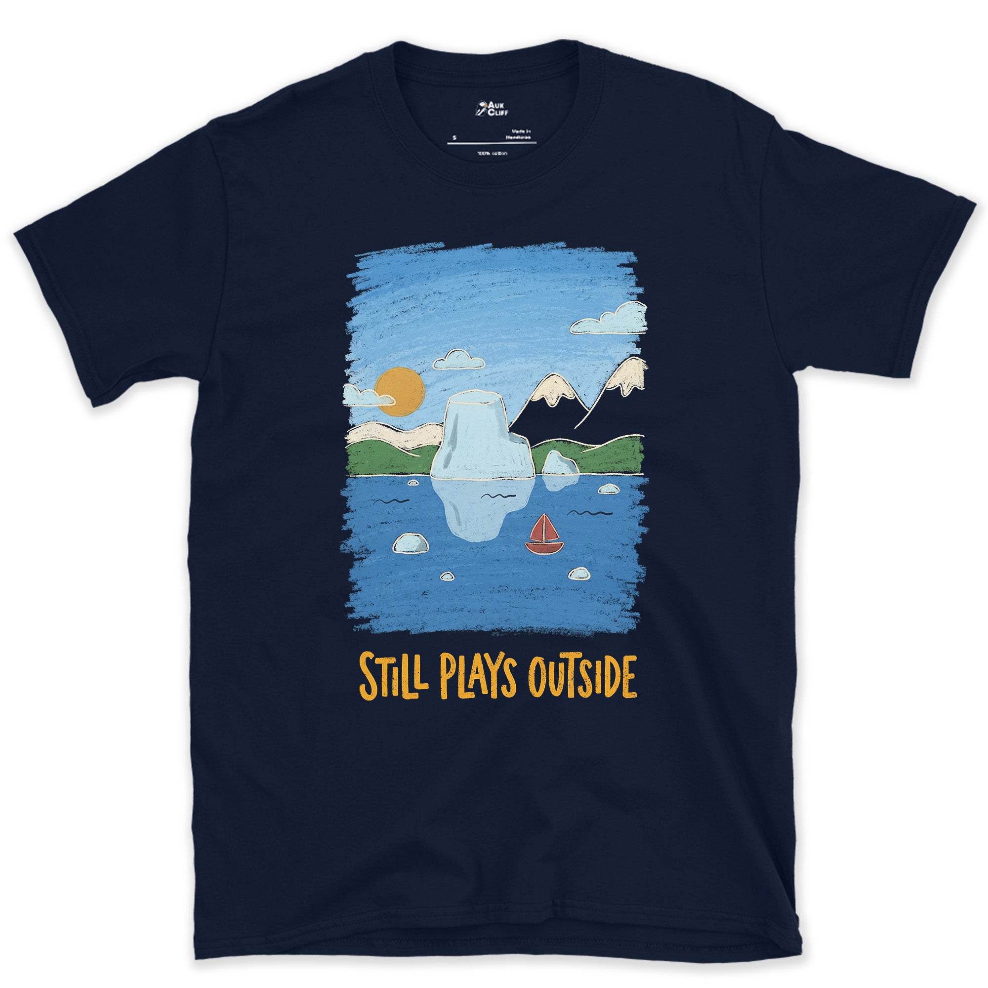 The Glacier Iceberg Doubles Itself in the Water design on a Navy Gildan Softstyle t-shirt