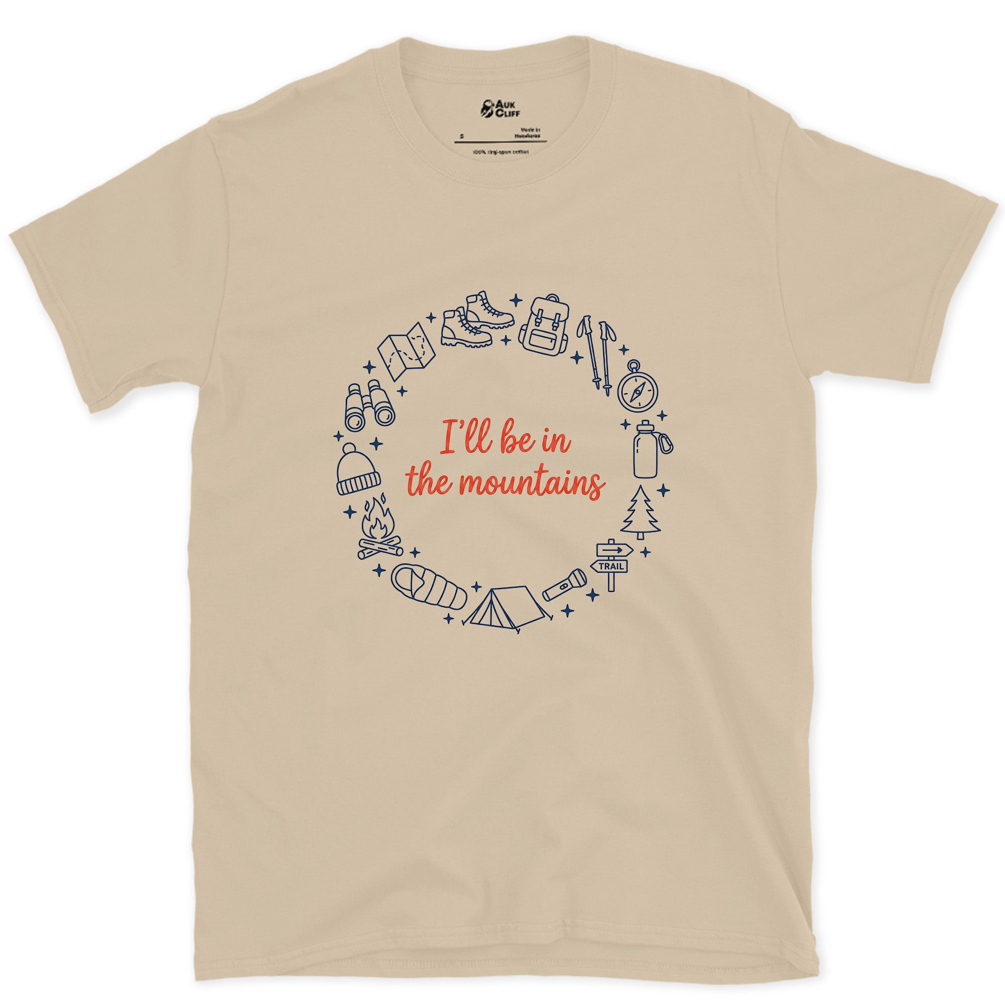I'll Be in the Mountains design on a Sand Gildan Softstyle t-shirt