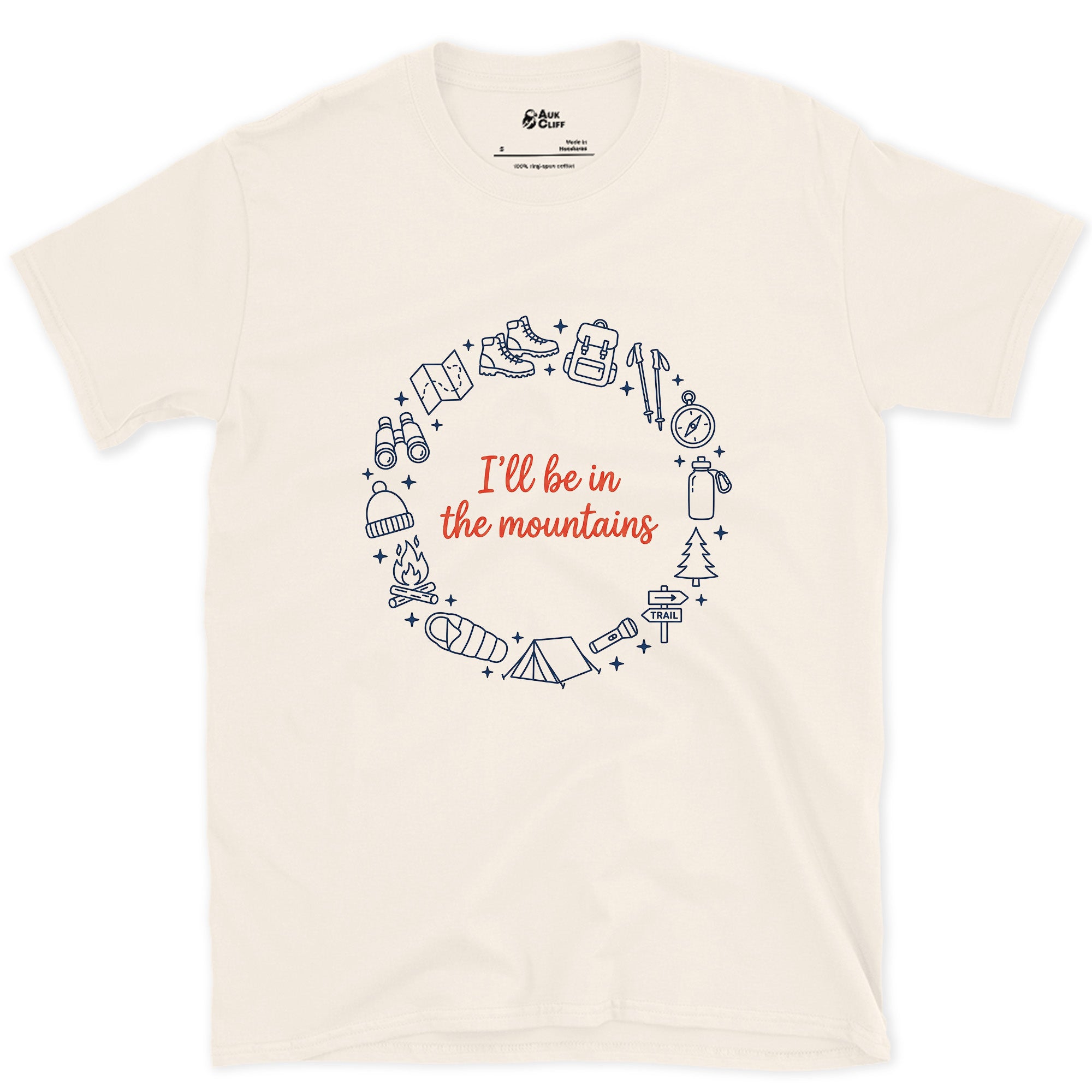 I'll Be in the Mountains design on a Natural Gildan Softstyle t-shirt