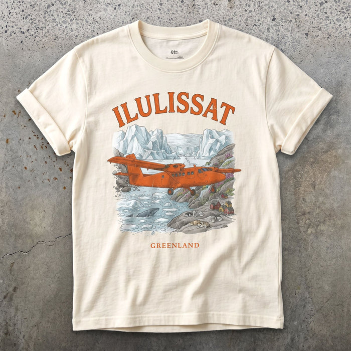 Ilulissat Bush Plane design on a Natural Gildan Softstyle t-shirt