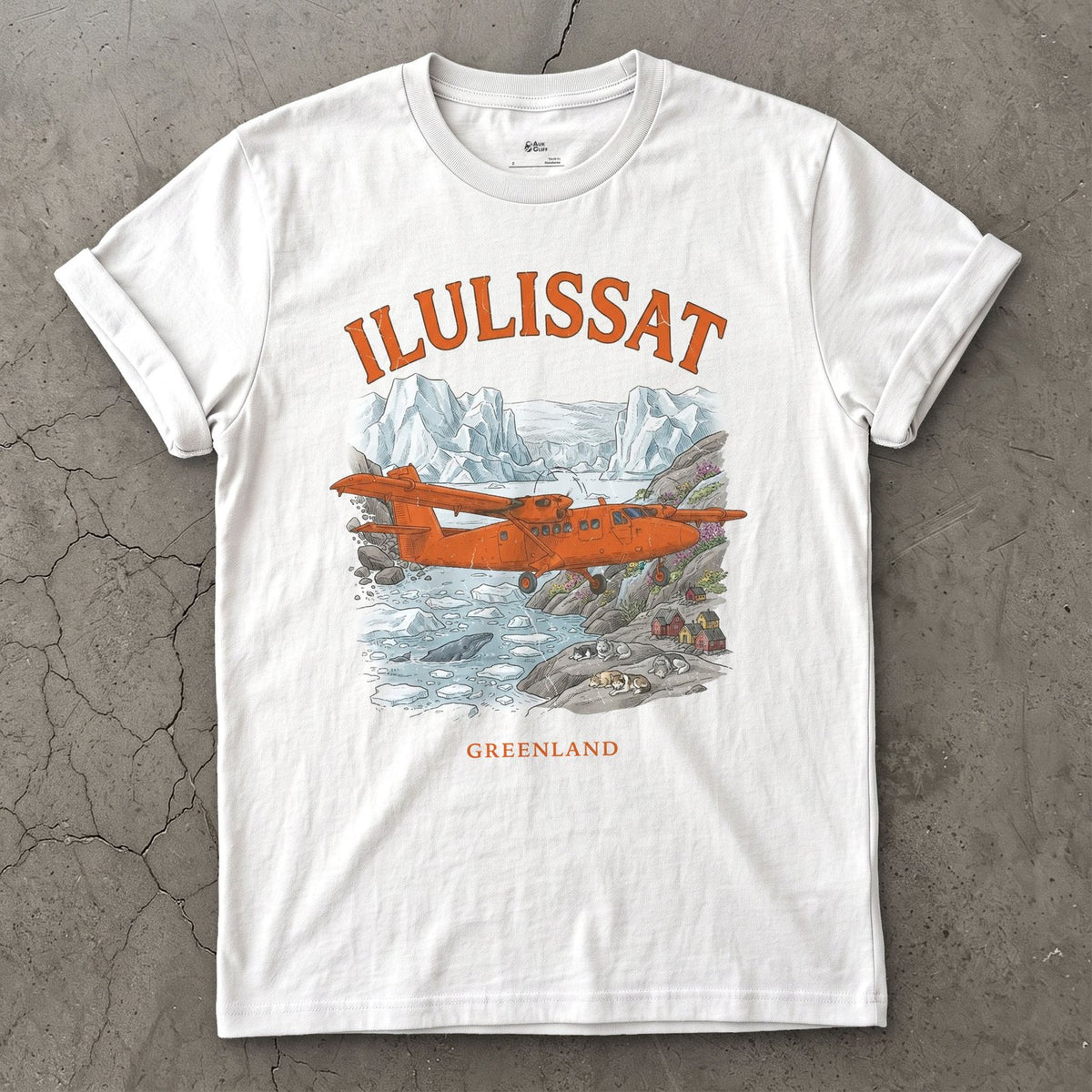 Ilulissat Bush Plane design on a White Gildan Softstyle t-shirt