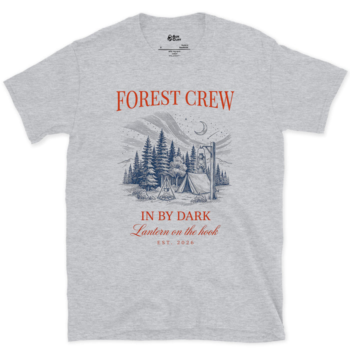 In by Dark, Forest Crew design on a Sport Grey Gildan Softstyle t-shirt