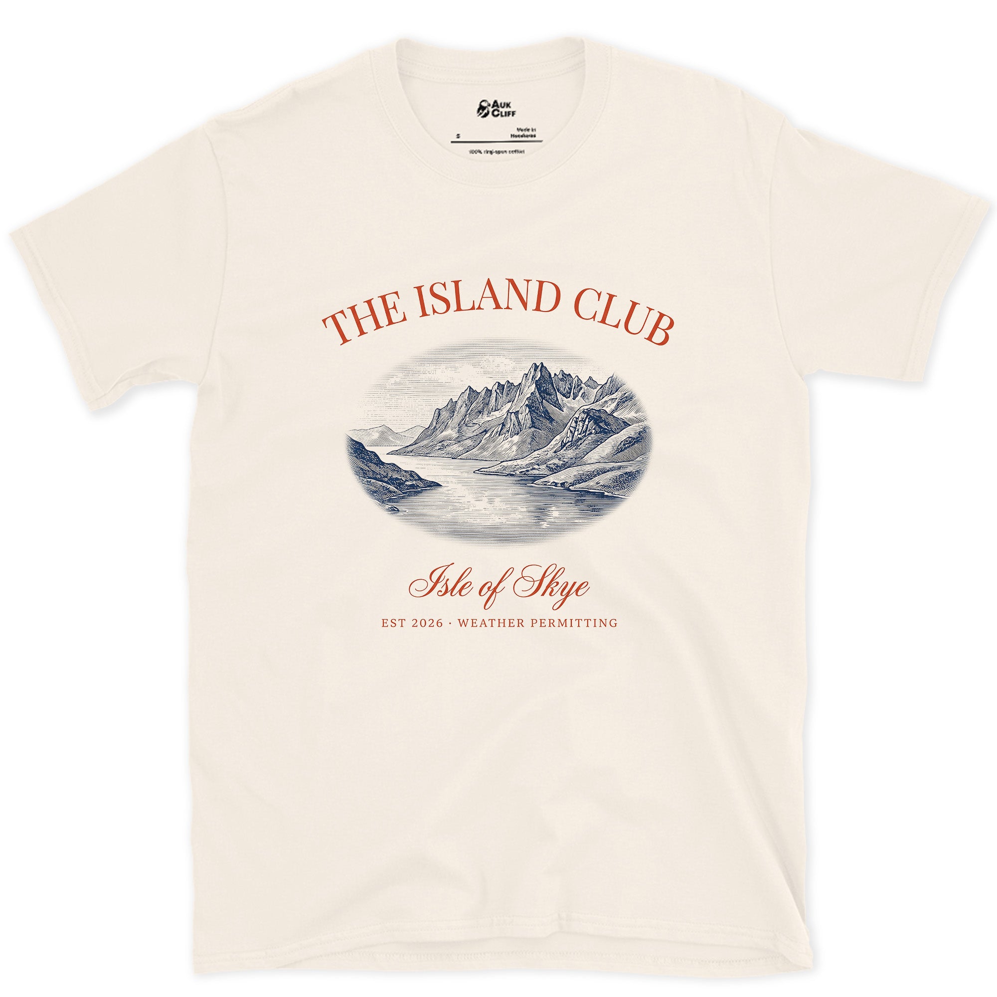 Weather Permitting, Isle of Skye design on a Natural Gildan Softstyle t-shirt