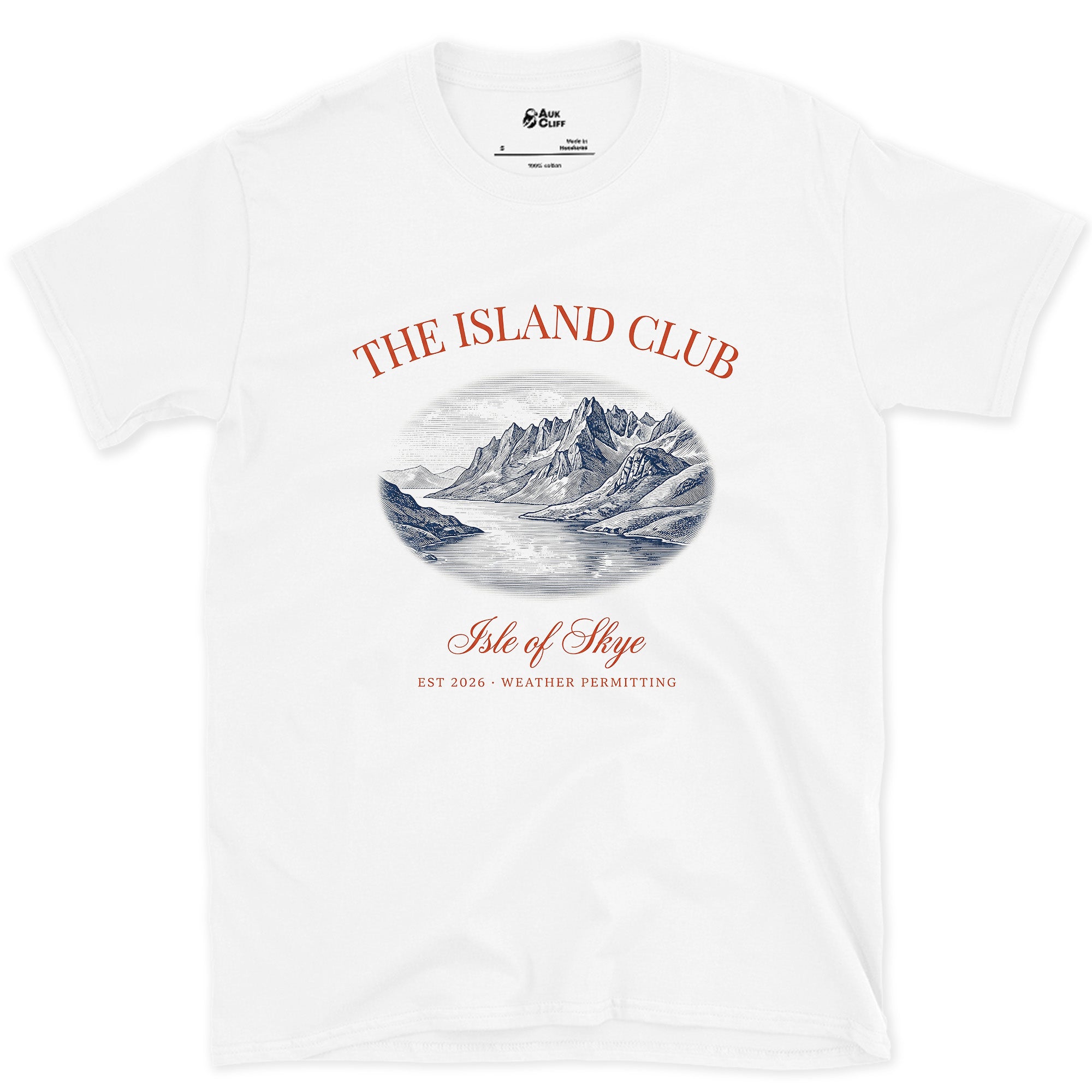 Weather Permitting, Isle of Skye design on a White Gildan Softstyle t-shirt