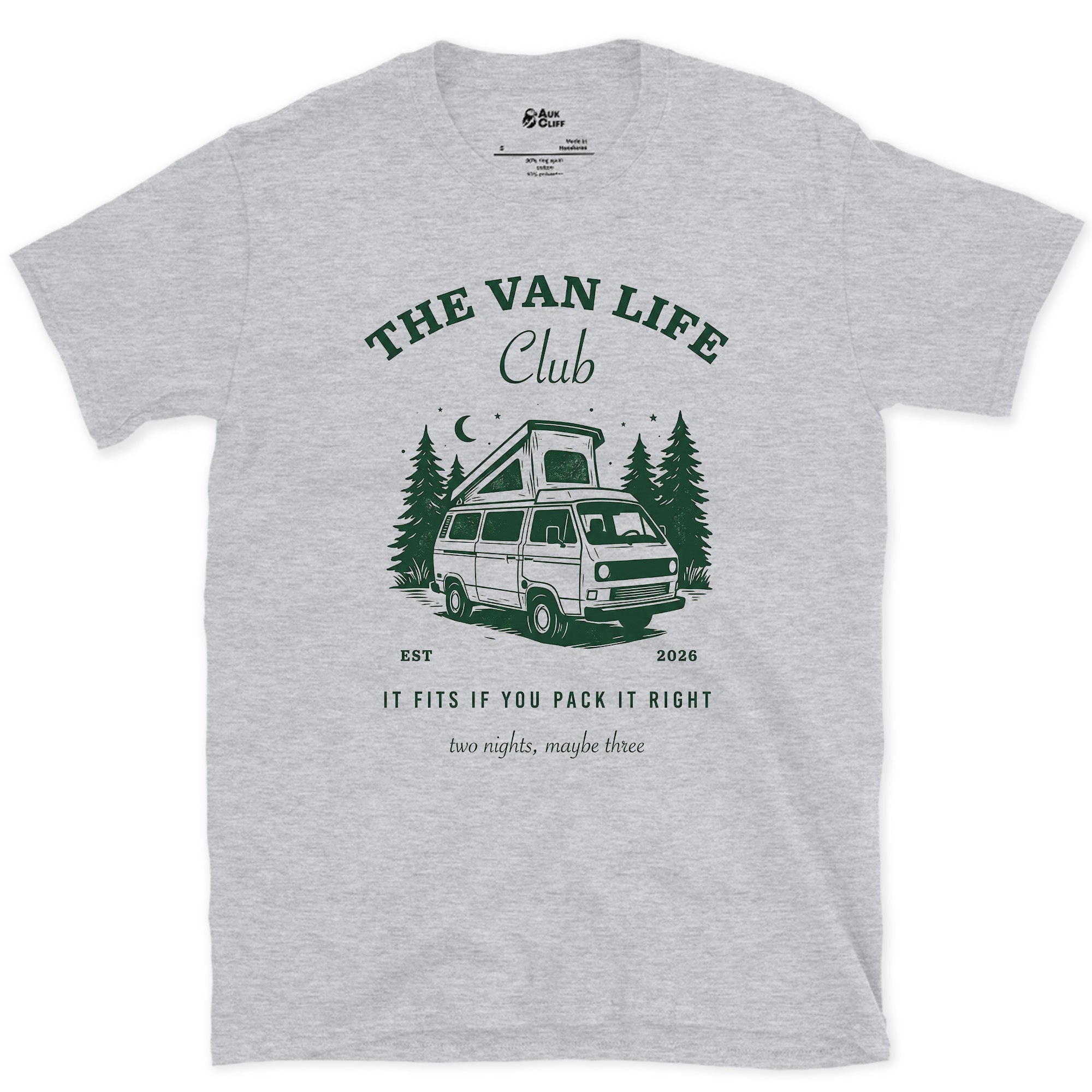 It Fits If You Pack It Right, Van Life design on a Sport Grey Gildan Softstyle t-shirt