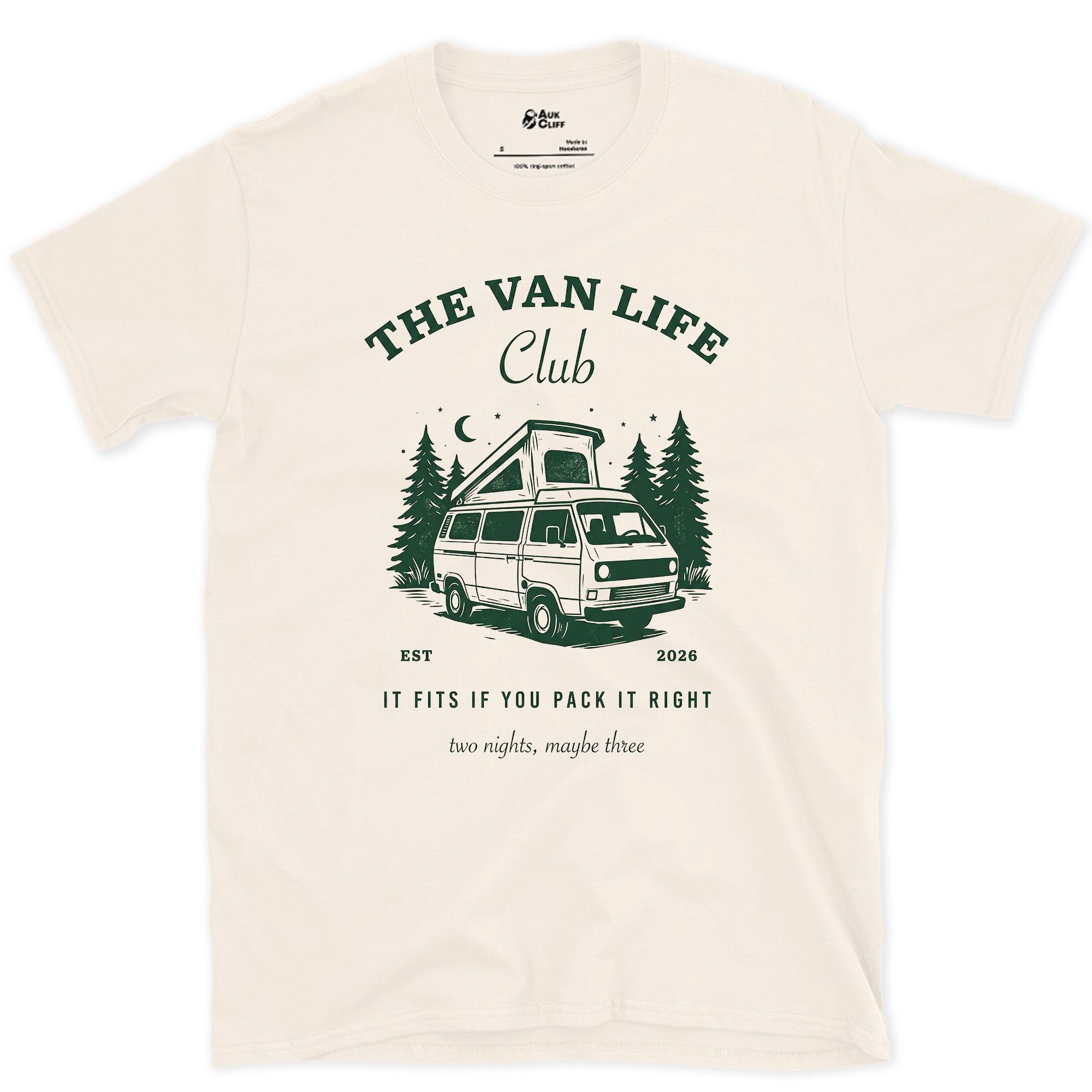 It Fits If You Pack It Right, Van Life design on a Natural Gildan Softstyle t-shirt