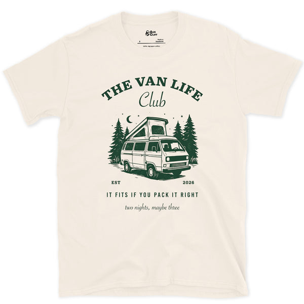 It Fits If You Pack It Right, Van Life design on a Natural Gildan Softstyle t-shirt