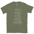 Jeep, Four Chassis Codes in a Row design on a Military Green Gildan Softstyle t-shirt