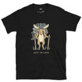 Just in Case, Moose Hiker design on a Black Gildan Softstyle t-shirt