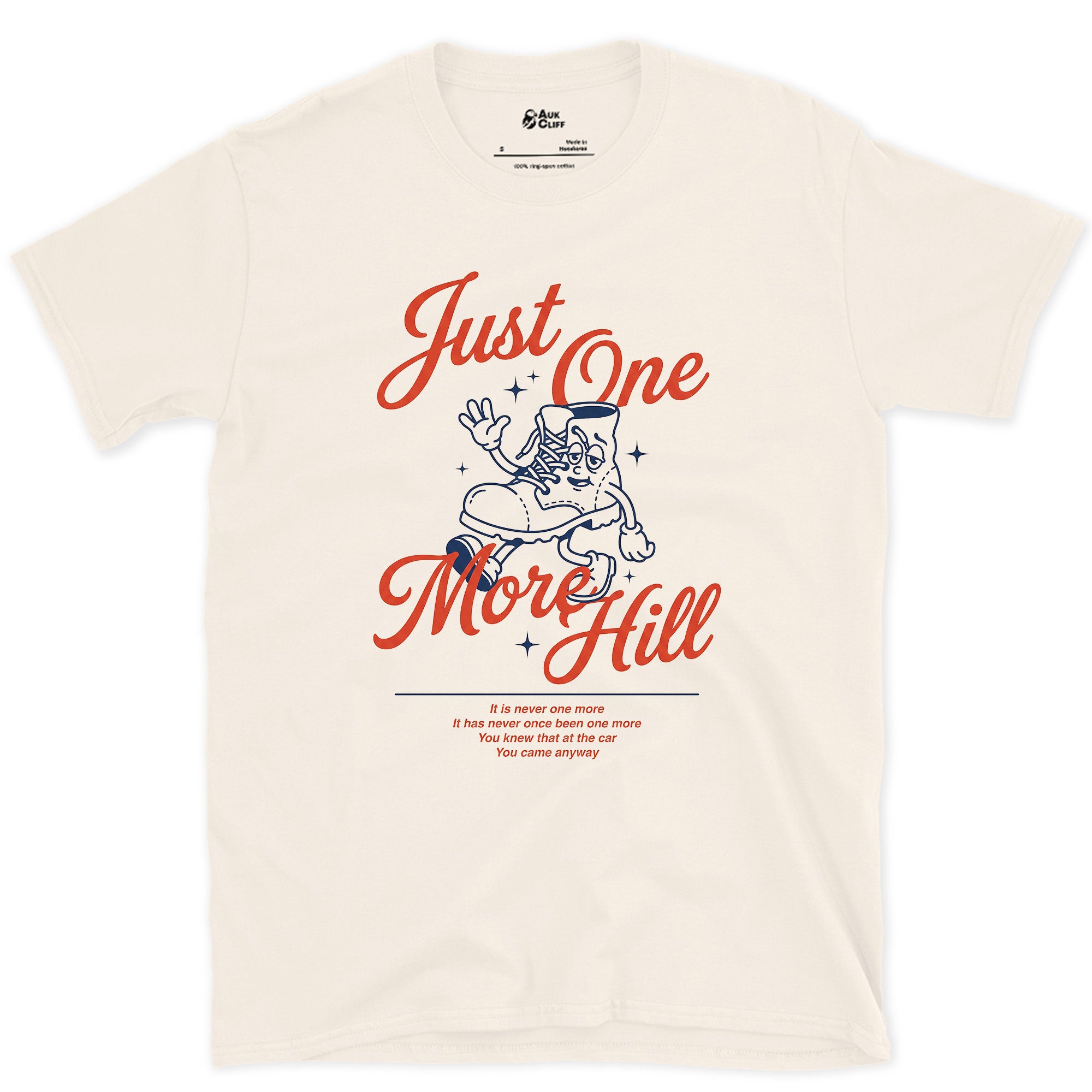 Just One More Hill, Determined Boot design on a Natural Gildan Softstyle t-shirt