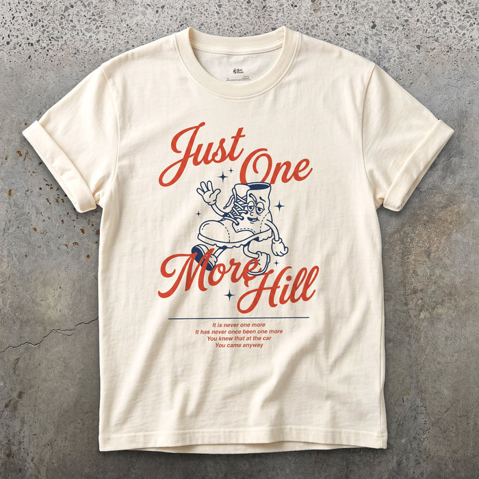Just One More Hill, Determined Boot design on a Natural Gildan Softstyle t-shirt