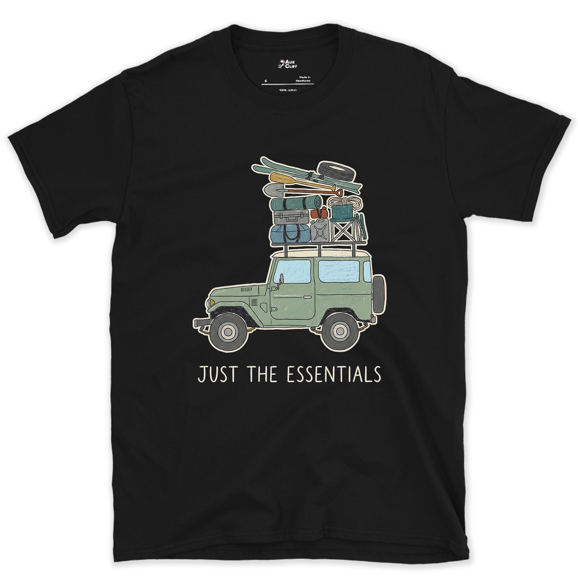 Just the Essentials, 4x4, Two Seasons at Once design on a Black Gildan Softstyle t-shirt