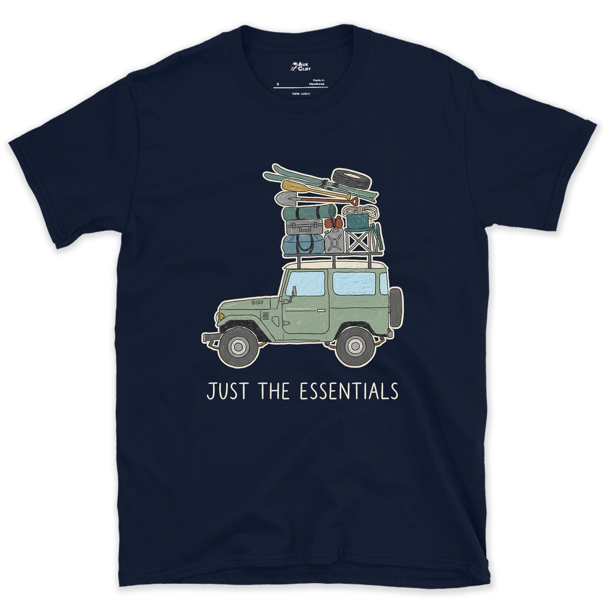 Just the Essentials, 4x4, Two Seasons at Once design on a Navy Gildan Softstyle t-shirt