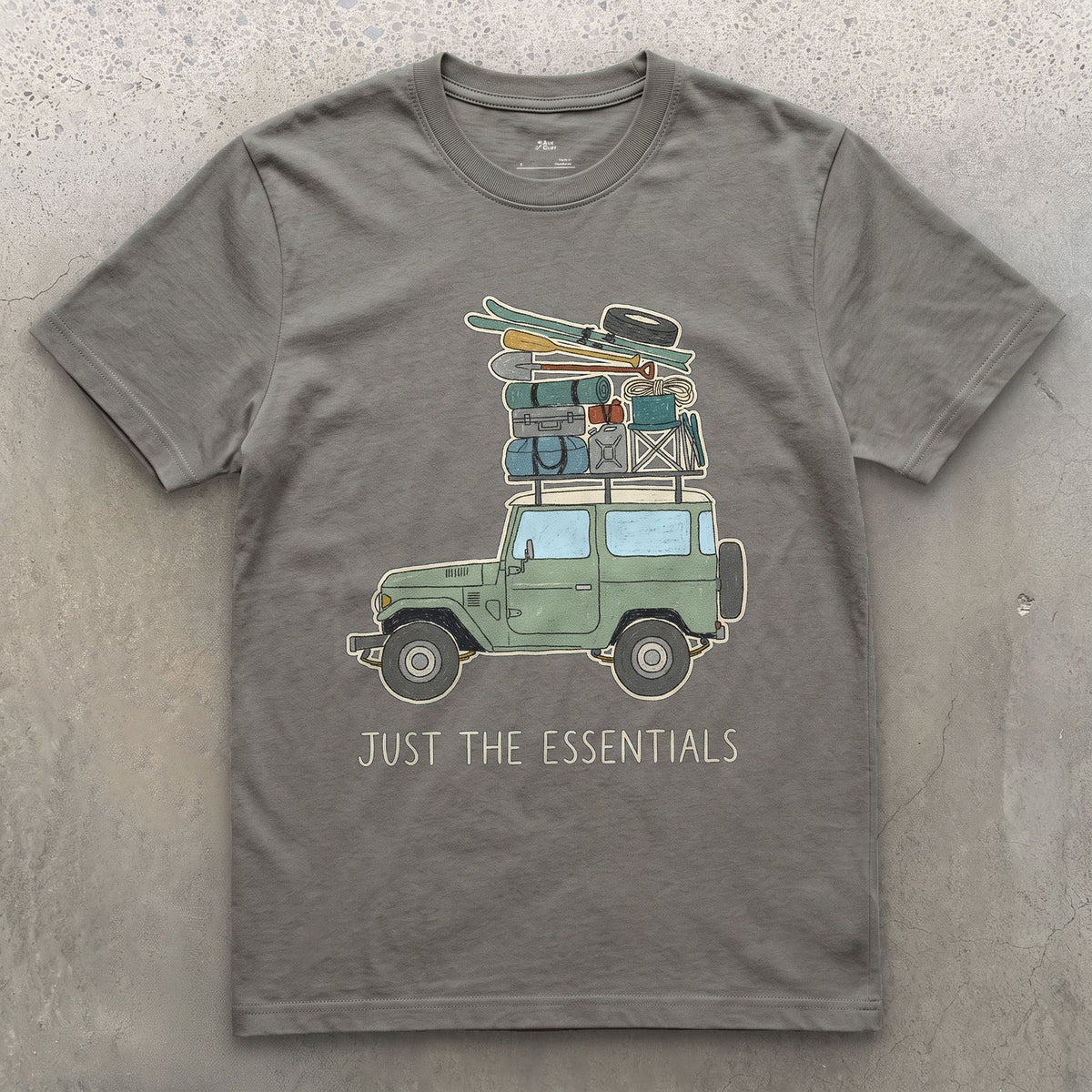 Just the Essentials, 4x4, Two Seasons at Once design on a Charcoal Gildan Softstyle t-shirt
