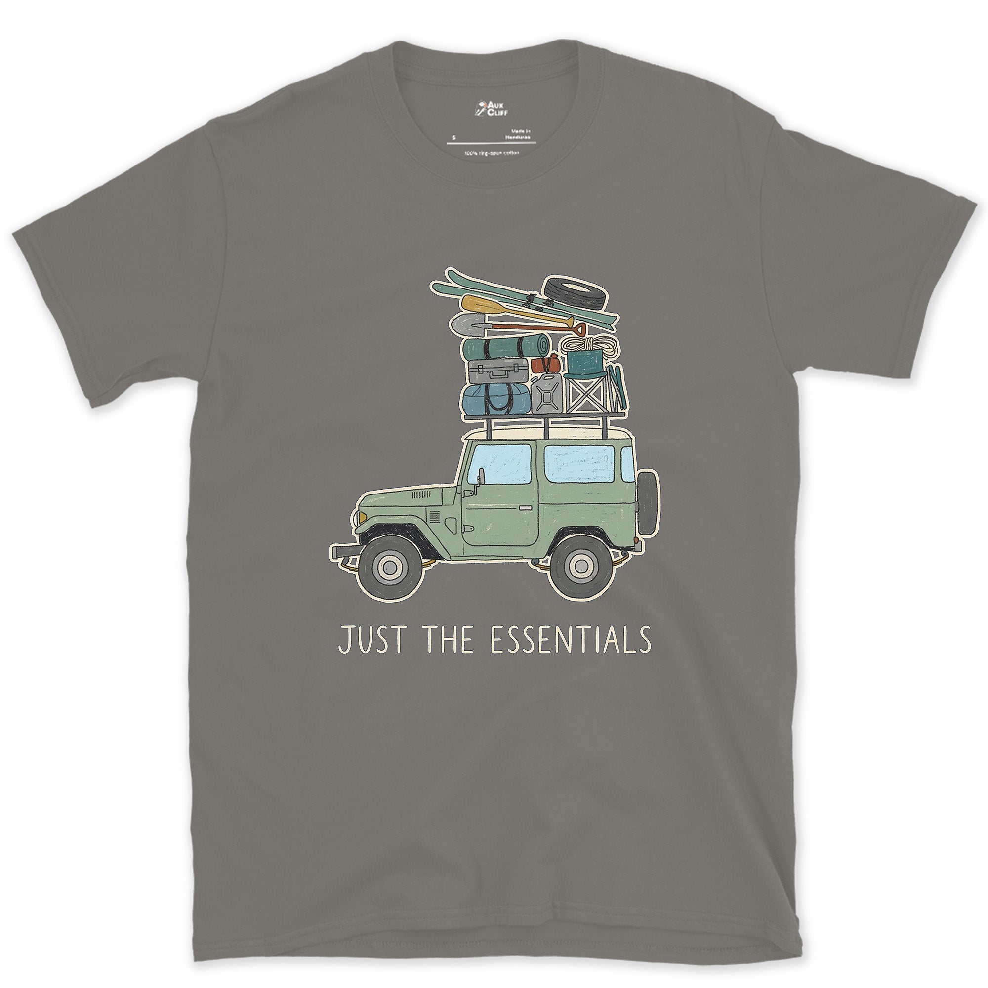 Just the Essentials, 4x4, Two Seasons at Once design on a Charcoal Gildan Softstyle t-shirt