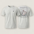 AukCliff K2 tee in White, hand-drawn summit-route line art across the back